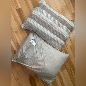Martha Stewart Striped Beige and Gray Pillow Sham Set